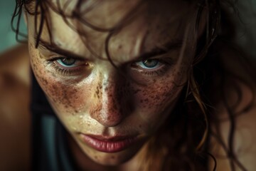 A hauntingly beautiful portrait of a girl's face, with her skin flawlessly detailed and her piercing eyes and delicate eyelashes drawing you in