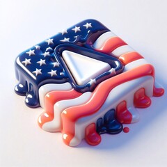 Glass play button blend with USA flag. AI generated illustration