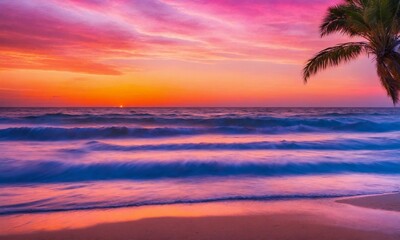 Fototapeta na wymiar Sea sand sky concept, sunset colors clouds