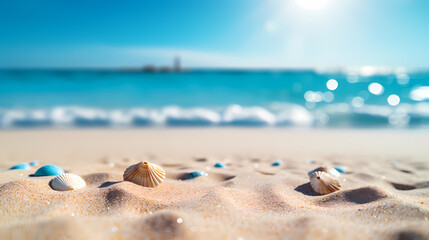 Aerial view of beautiful beach, simple, calm composition in clear blue