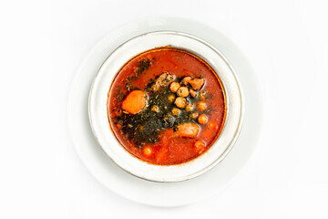 Traditional Turkish cuisine soup analı kızlı soup includes meatballs, tomato, mince stuffed...