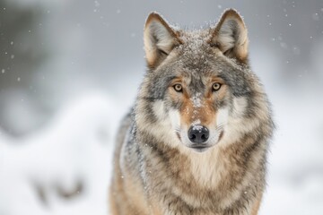 Naklejka premium In the midst of a harsh winter, a fierce wolfdog stands strong and resilient in the snowy landscape, embodying the untamed spirit of the wild