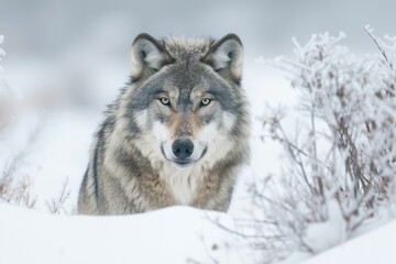 A lone wolfdog braves the freezing winter snow, embodying the wild spirit of its canis ancestors