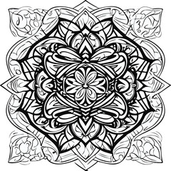 Mandala Black and white square flower pattern in vintage mandala style for tattoos, fabrics or decorations and more. Mandala. Round ornament floral pattern. Decorative element. Oriental motif. Vector.
