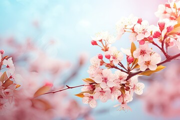 Blooming tree flowers in a spring background