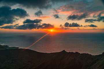 burning sunrise from the koko crater in honolulu in oahu on hawaii