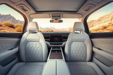 Modern luxury car interior. Leather seats. Car detailing. 3d render