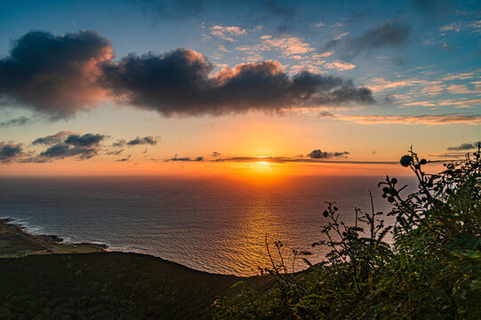 burning sunrise from the koko crater in honolulu in oahu on hawaii