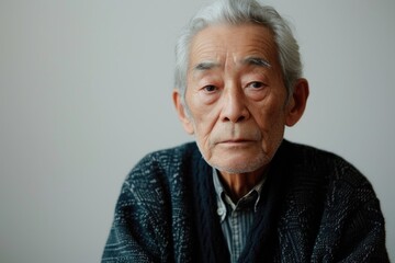 An older man with white hair wearing a cozy sweater. Perfect for showcasing a stylish and mature individual.