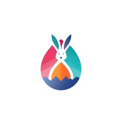 Fototapeta premium Simple graphic logo of color styled hare on white background.