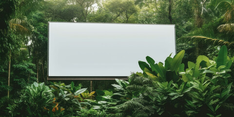 Blank White Billboard in a Verdant Jungle - Generative AI