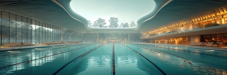 Aquatic sports center with underwater viewing areas