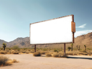 Blank White Weathered Billboard in a Desert View - Generative AI