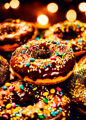 multi-colored donuts with glaze. Selective focus.