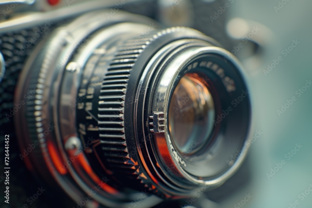 Poster a close-up view of a camera lens. this image can be used to depict photography, technology, or the a