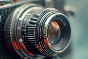 A close-up view of a camera lens. This image can be used to depict photography, technology, or the art of capturing moments