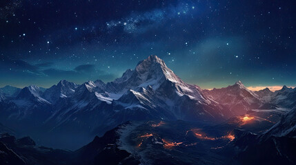 Starry Night Over Snowy Peaks - Generative AI - obrazy, fototapety, plakaty