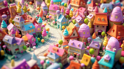 Fototapeta na wymiar Colorful Miniature Toy Town - Generative AI