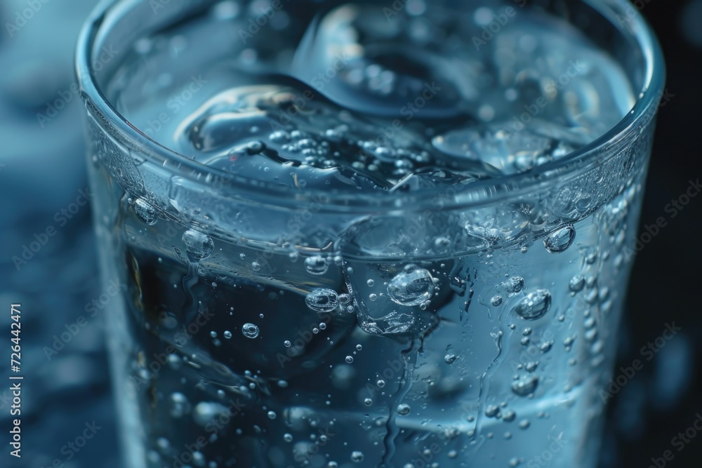 Poster a close up of a glass of water. suitable for various concepts and themes