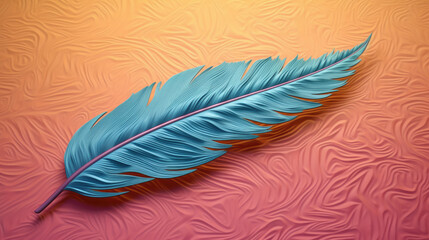 Blue Feather on Abstract Orange Background - Generative AI