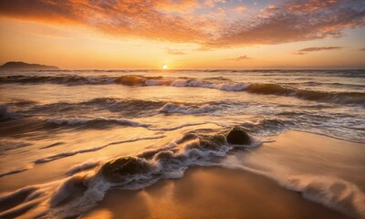 Sunset on the beach. Paradise beach. Tropical paradise, white sand, beach,