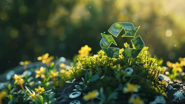 Recycle symbol. Conceptual video of recycling, environmental protection, pollution prevention, eco friendly development conservation, waste reduction, sustainable living. Earth and Environment Day