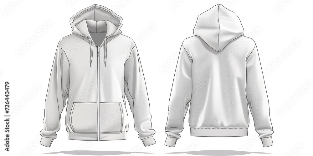 Aufkleber a white hoodie featuring a zipper on the front and a zipper on the back. suitable for various fashio