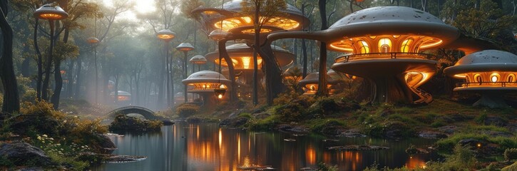 Futuristic arboretum with exotic alien plant life 
