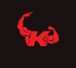 bodybuilder unique vector with letter K, gym and fitness logo, design, emblem and icon