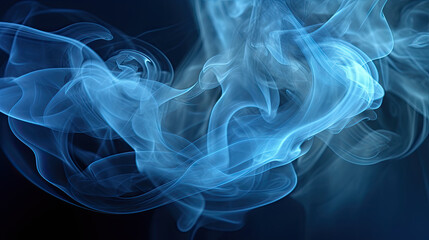 Wispy Blue Smoke Flowing on Black Background - Generative AI