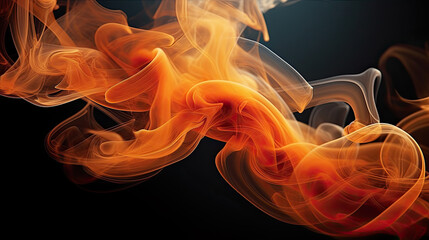Wispy Orange Smoke Flowing on Black Background - Generative AI