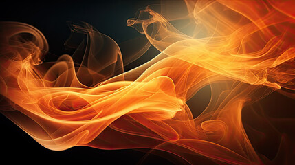 Obraz premium Wispy Orange Smoke Flowing on Black Background - Generative AI