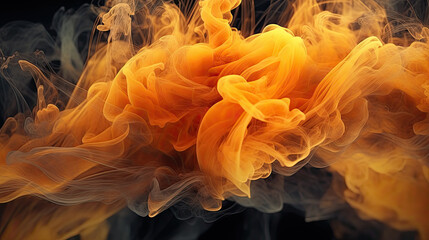 Wispy Orange Smoke Flowing on Black Background - Generative AI