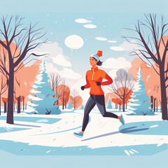 drawing of a woman running in winter, active life concept