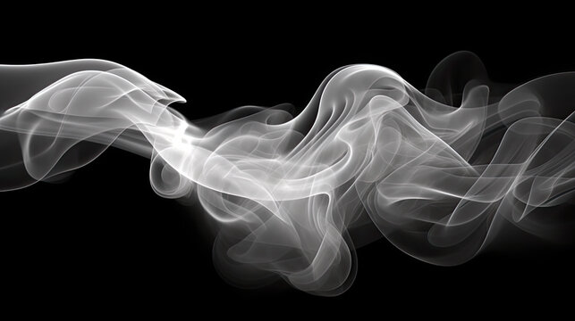Wispy White Smoke Flowing on Black Background - Generative AI