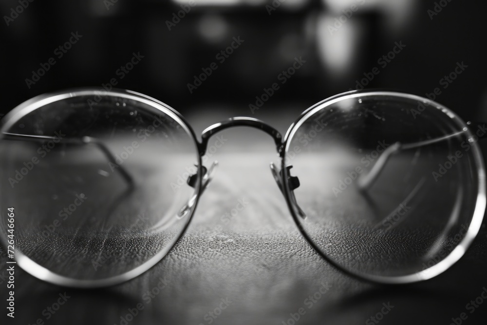 Poster glasses sitting on top of a table. perfect for showcasing eyewear products or as a concept image for