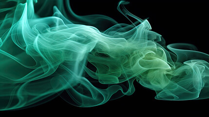 Wispy Dark Green Smoke Flowing on Black Background - Generative AI