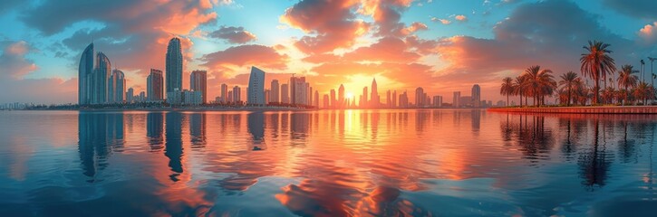 Fototapeta premium Mirage city with reflective surfaces creating optical illusions 