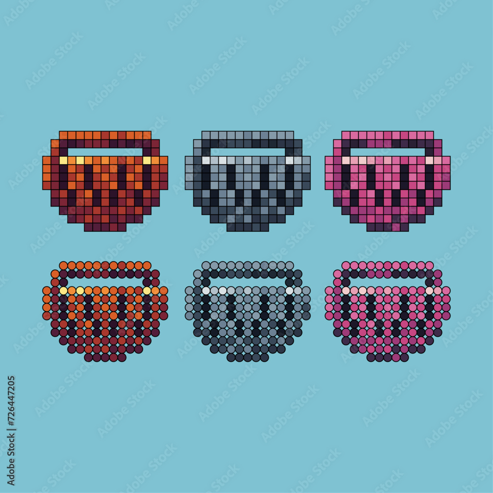 Poster pixel art stroke set icon of shopping bag variation color. shopping bag icon on pixelated style. 8bi