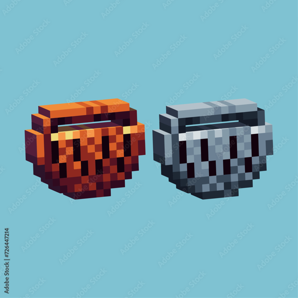 Poster isometric pixel art 3d of shopping bags icon for items asset.shopping cart icon on pixelated style.8