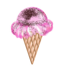 The pink vanilla ice cream variant is fresh, cold and has a creamy taste that pampers the tongue. Very delicious enjoyed on a sunny summer day. With crunchy chocolate topping 