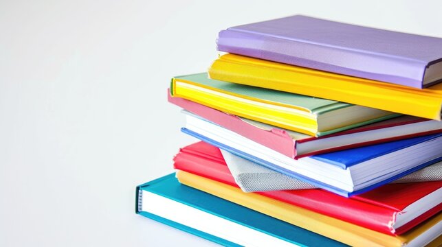 Image of stack of colorful books isolated on white background. Back to school and education learning concept. Literature books collection.