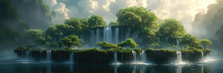 Otherworldly park with floating islands and waterfalls 