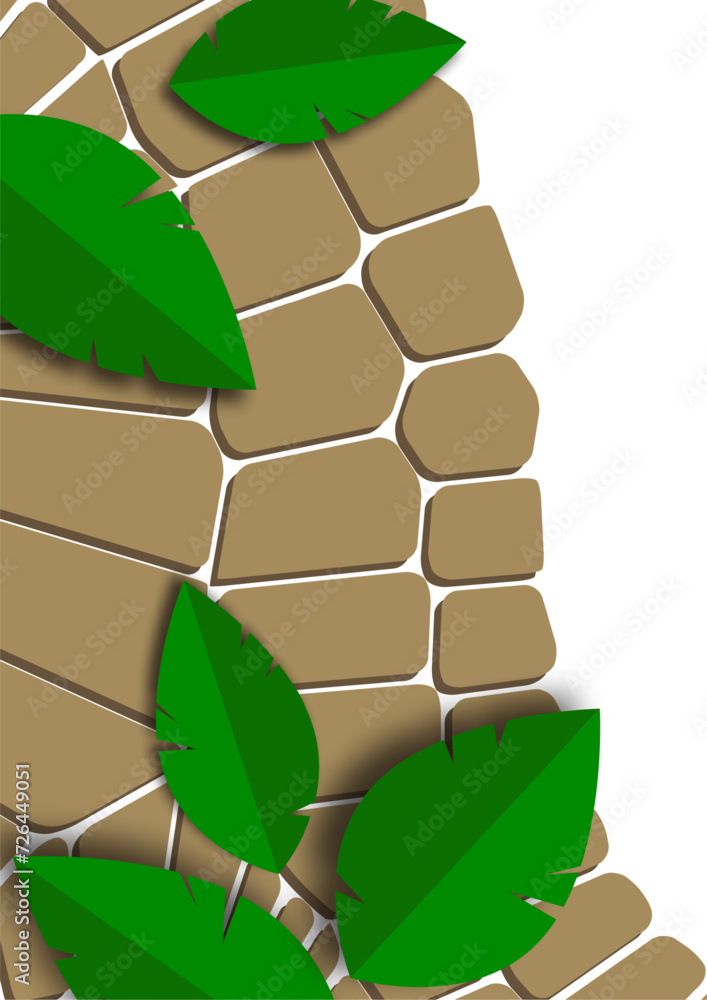 Poster modern abstract background with cut out isolated leaves on geometric shapes.