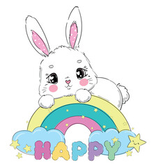 Hand Drawn Cute Bunny, print design rabbit, children print on tshirt