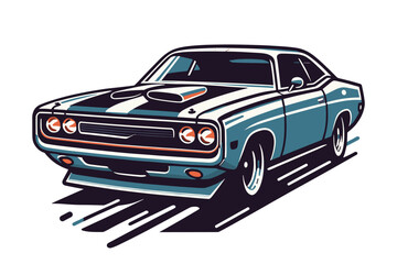 Vintage American muscle car vector illustration, classic retro custom muscle car design template isolated on white background - obrazy, fototapety, plakaty