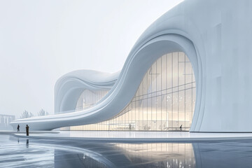 The facade of the white building is curved like the sky