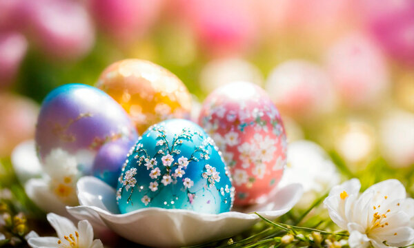 Beautiful Easter eggs for the holiday. Selective focus.