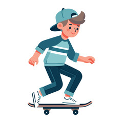happy cute little kid boy playing skateboard vector illustration, boy skater design template isolated on white background