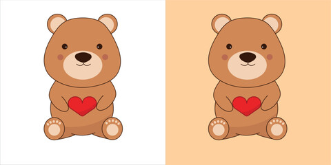 cute cartoon vector teddy bear holding a heart. st valentines day romantic love bear toy on transparent background